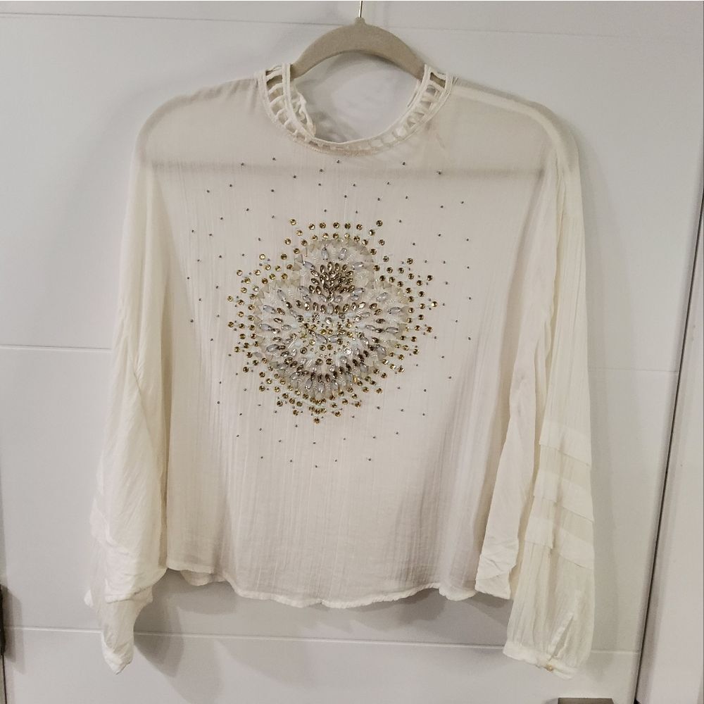 Free People Heart of Gold Embellished Beaded Blouse Size S - Picture 4 of 12